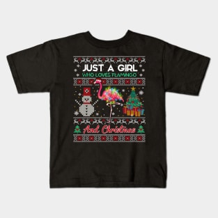 Just a girl who loves flamingo and christmas Kids T-Shirt